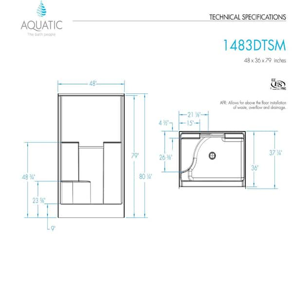 Basic 37 in. x 48 in. x 80 in. AcrylX 1-Piece Shower Kit with Shower Wall  and Shower Pan in White, Center Drain,RHS Seat