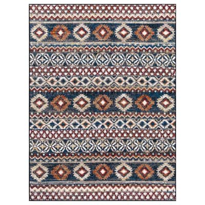 Rosalynn Navy/Multi-Color 5 ft. x 7 ft. Global Low Pile Area Rug