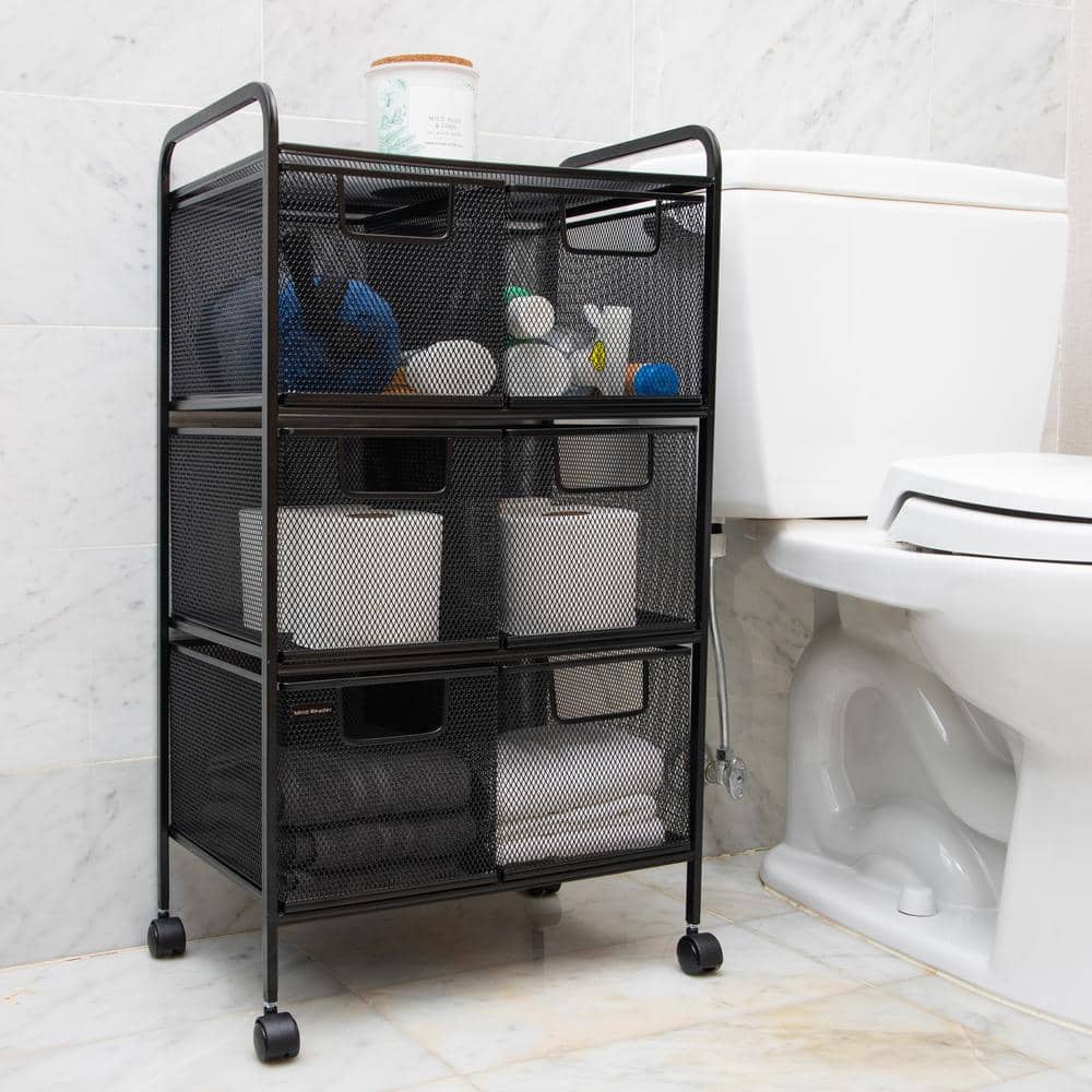 Black Mesh 6-Drawer Rolling Storage Cart with Steel Frame