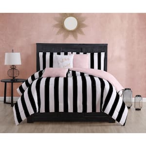 Black/White Juicy Cabana Stripe Queen Microfiber Comforter Set