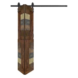 S Style 42in. x 84in. (21"x 84"x 2Panels) Multi-Color Solid Wood Bi-Fold Barn Door With Hardware Kit-Assembly Needed