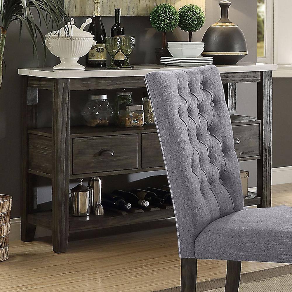 Merel Gray Oak and White Marble Top 54" Wine Rack Server