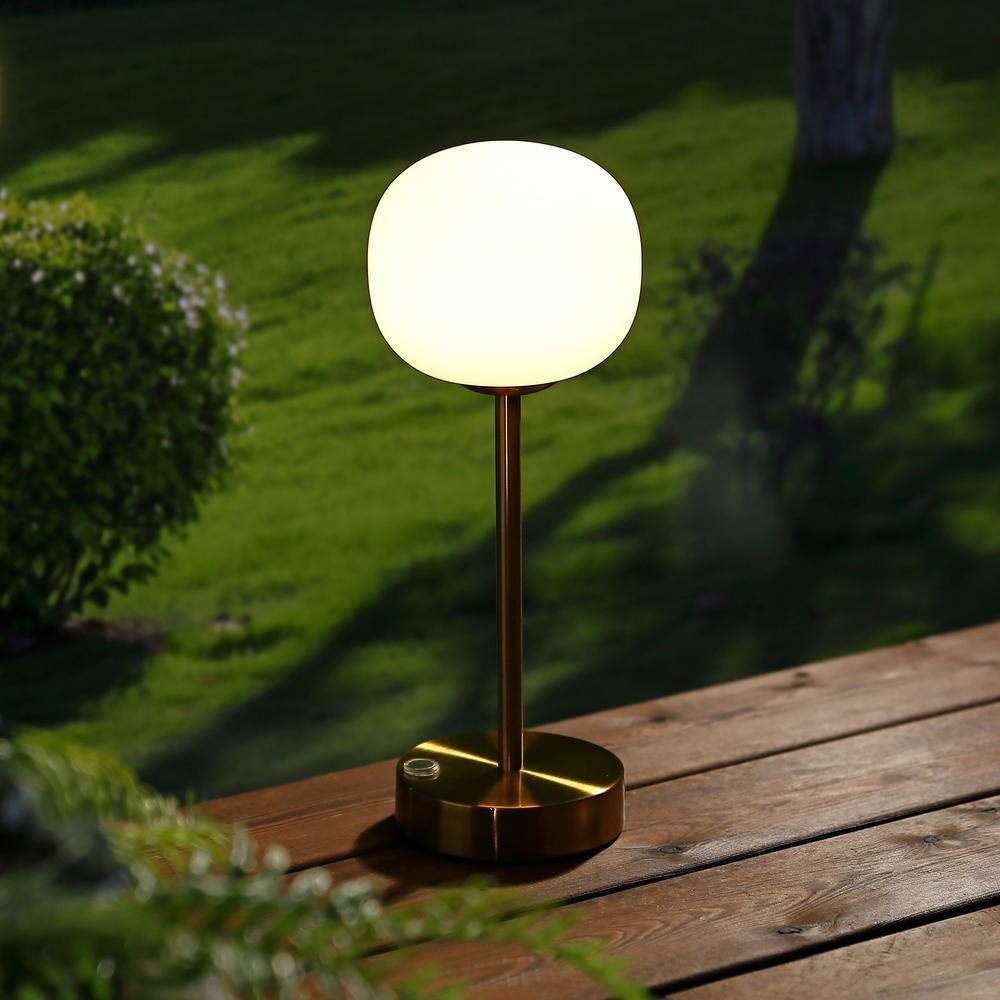 Natalia Brass Gold Cordless LED Table Lamp with Frosted Globe
