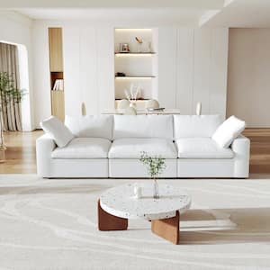 118 in. Square Arm 3-Piece Linen Modular Sectional Sofa Cloud Couch in White