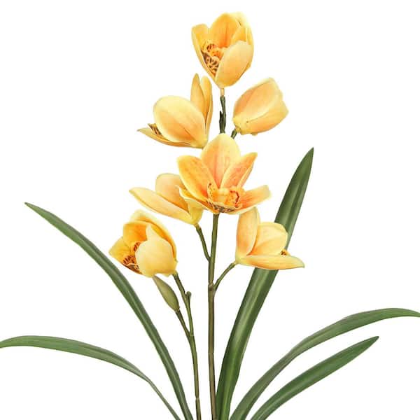 20 in. Yellow Artificial Cymbidium Orchid Plant Flower Stem Spray (Set of 2)