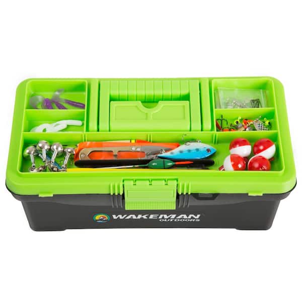 Wakeman Outdoors Lime Green Fishing Single Tray Tack Box Tackle Kit  (55-Pieces) M500028 - The Home Depot