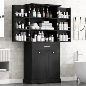 James Black Wood 72.6 in. Tilt-Out Laundry Hamper Bathroom Cabinet with Adjustable Shelves and Multiple Compartments