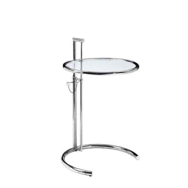 Benjara 21 in. Chrome and Clear Round Glass Top End/Side Table with Adjustable Height