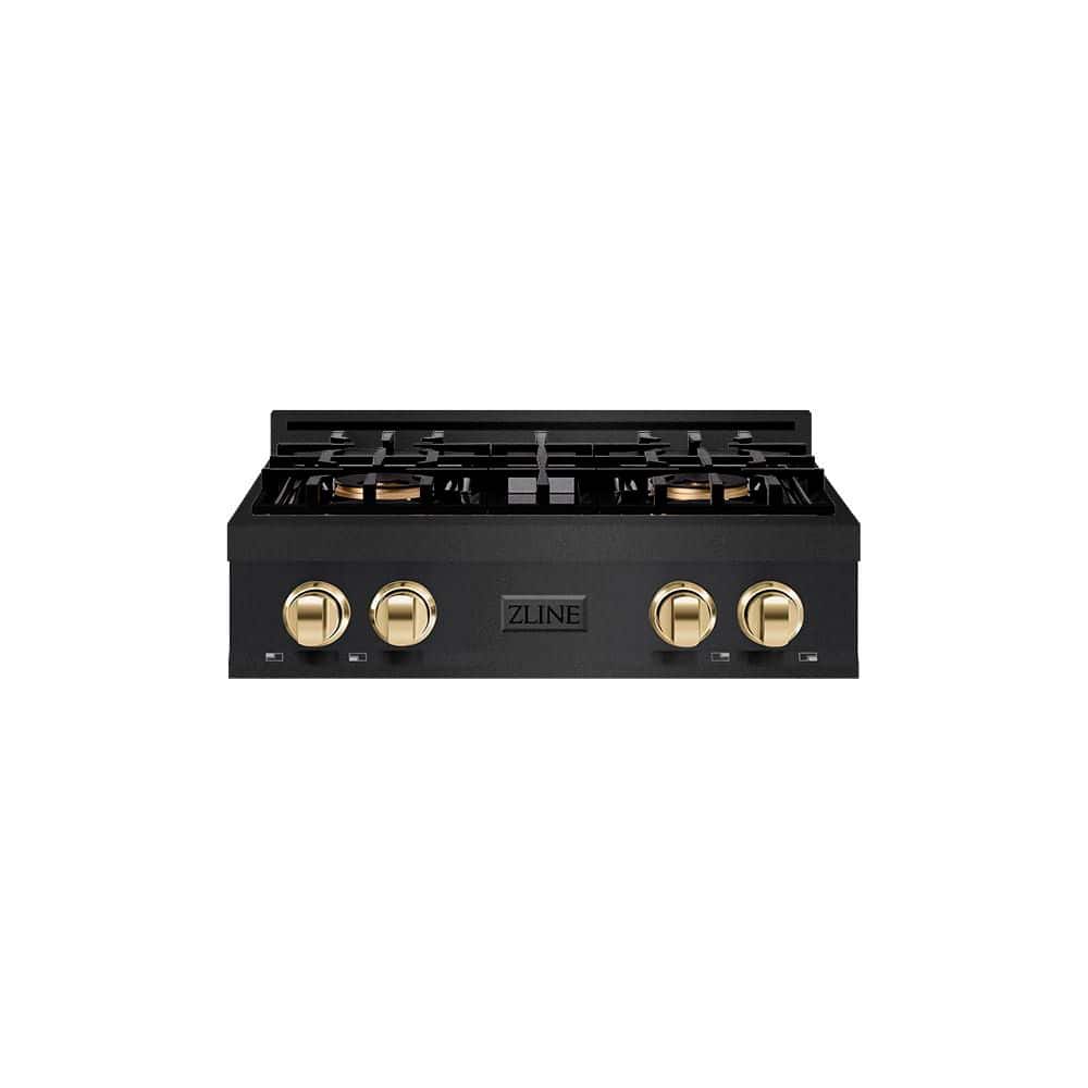 Autograph 30 in. Classic Gas Rangetop with 4-Burner DuoPro Porcelain Cooktop in Black Stainless Steel and Polished Gold