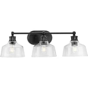 Singleton 26.5 in. 3-Light Matte Black Vanity Light with Clear Glass Shades