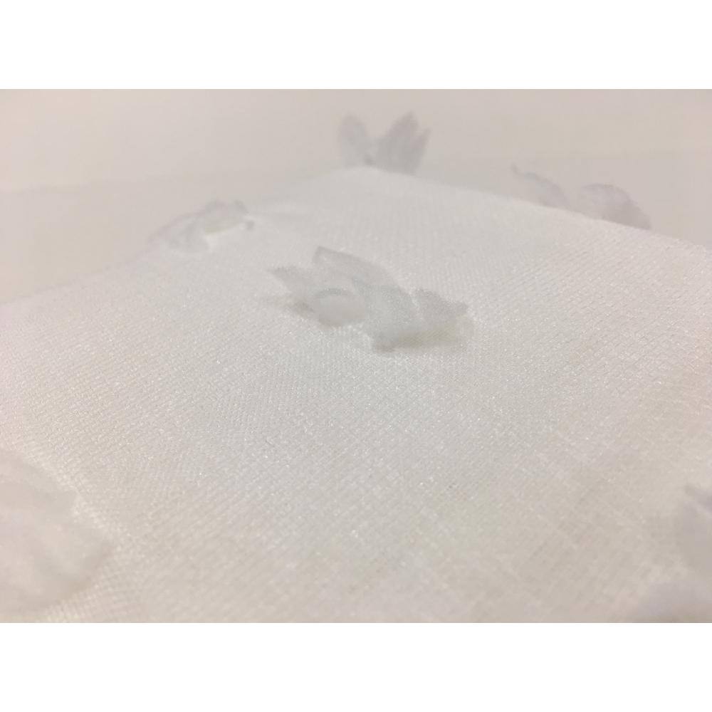 White Faux Linen 3D Puff Shower Curtain with Liner