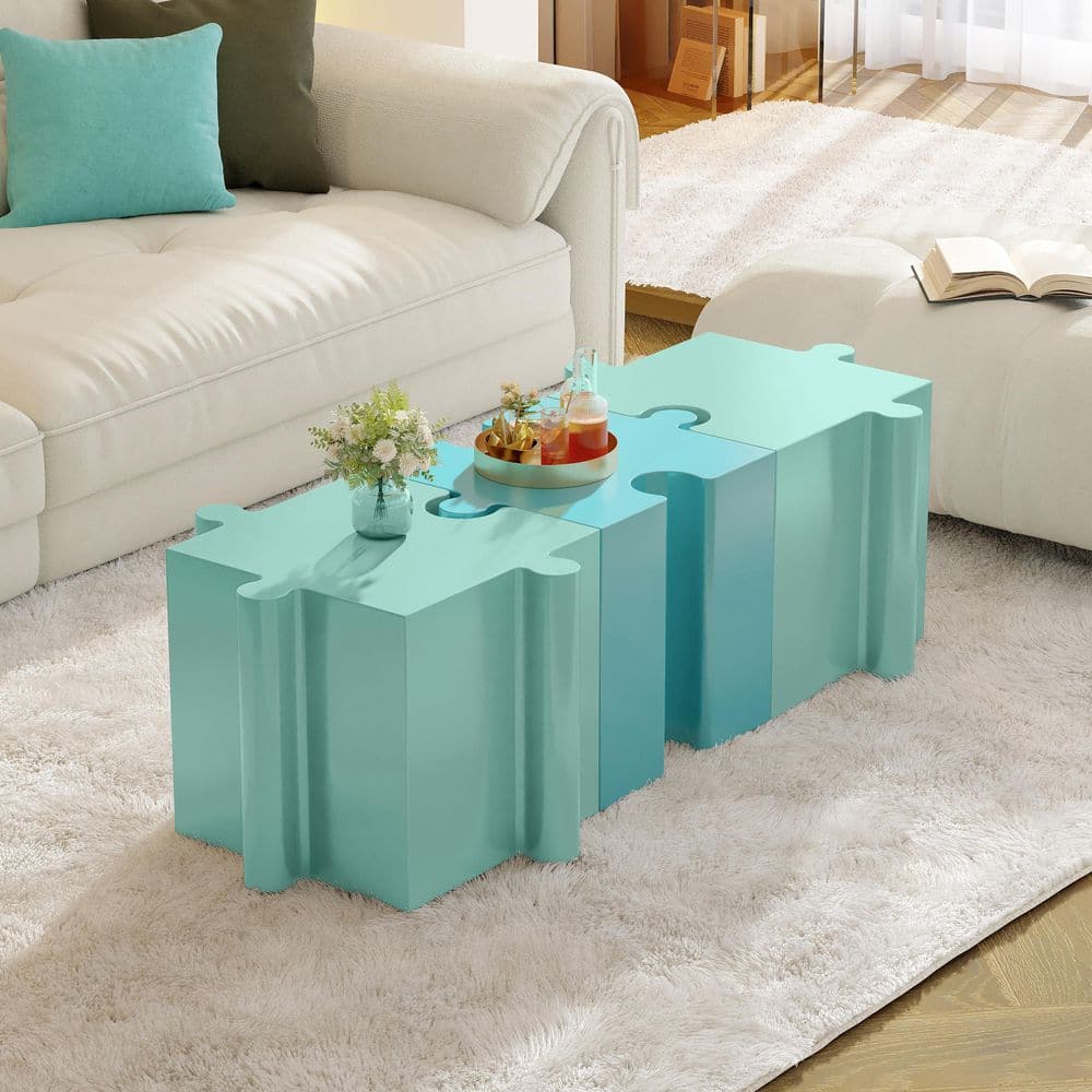 Bblythe Modular Puzzle 3-Piece Indoor/Outdoor Light Green and Light Blue Concrete MGO Patio Side Tables,Interlock Design price history on PriceWatchPro