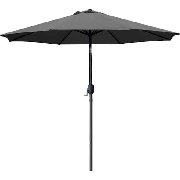 9 ft. Aluminum Cantilever Market Solar Tilt Half Patio Umbrella in Grey