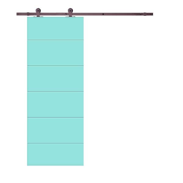 CALHOME Modern Classic 36 in. x 84 in. Mint Green Stained Composite MDF Paneled Sliding Barn Door with Hardware Kit