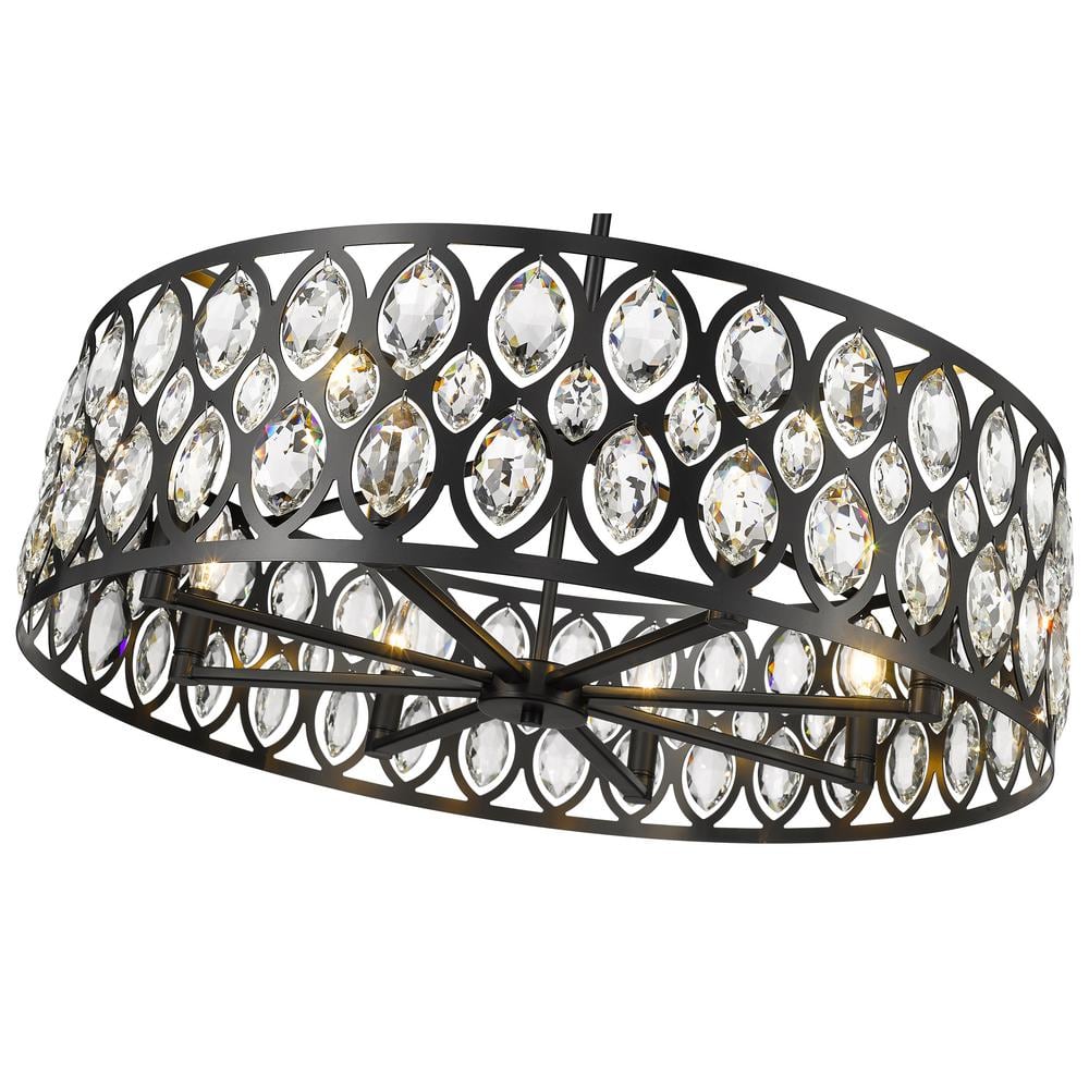 Elegant Matte Black Crystal Pendant 8-Light Chandelier