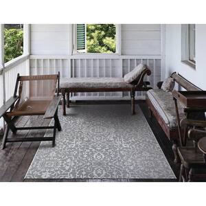 Monte Carlo Palmette Grey-Ivory 7 ft. 6 in. x 10 ft. 9 in. Indoor/Outdoor Area Rug