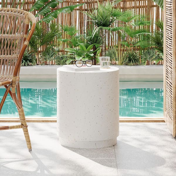 Harper & Bright Designs White Concrete Outdoor Side Table with Terrazzo Finish