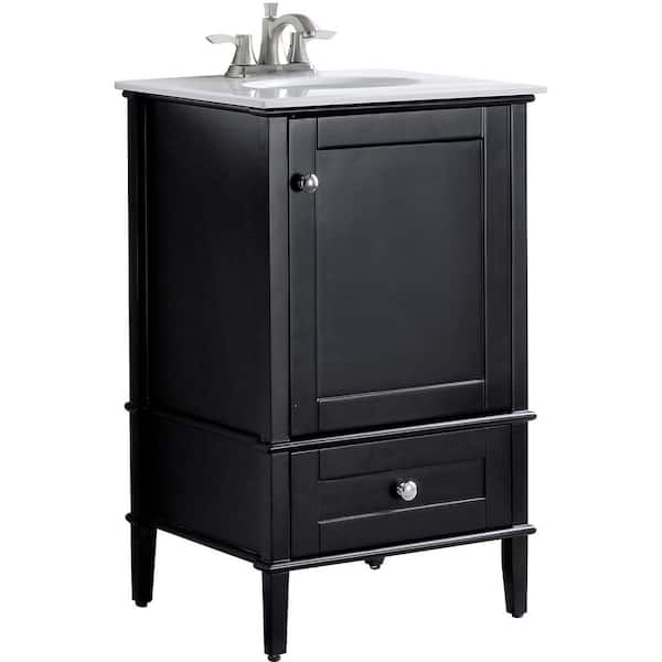 ANZZI Alexander 21 in. W x 34.4 in. H Bath Vanity in Rich Black with Stone Vanity Top in White with White Basin