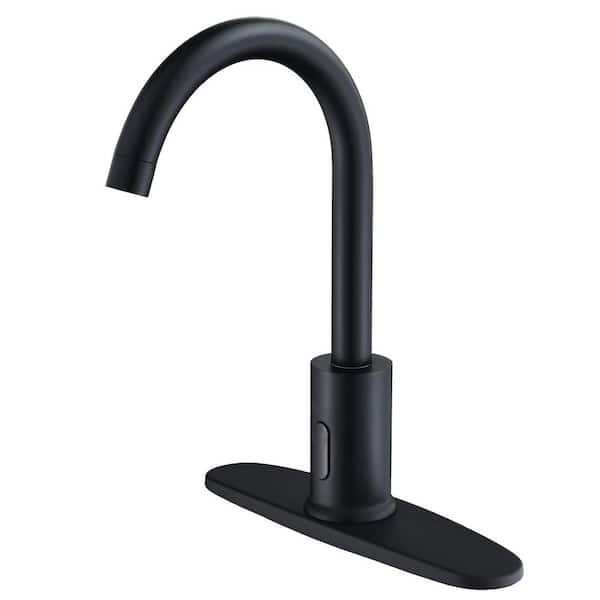 Pdpbath Touchless Faucet Automatic Sensor Single Hole Bathroom Faucet with Deckplate Included in Matte Black