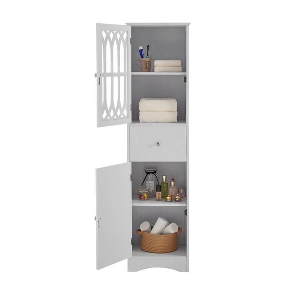 FUNKOL 14.2 in. W x 16.5 in. D x 63.8 in. H Ready to Assemble Floor Base Kitchen Cabinet in Green with 2-Doors and 1-Drawer