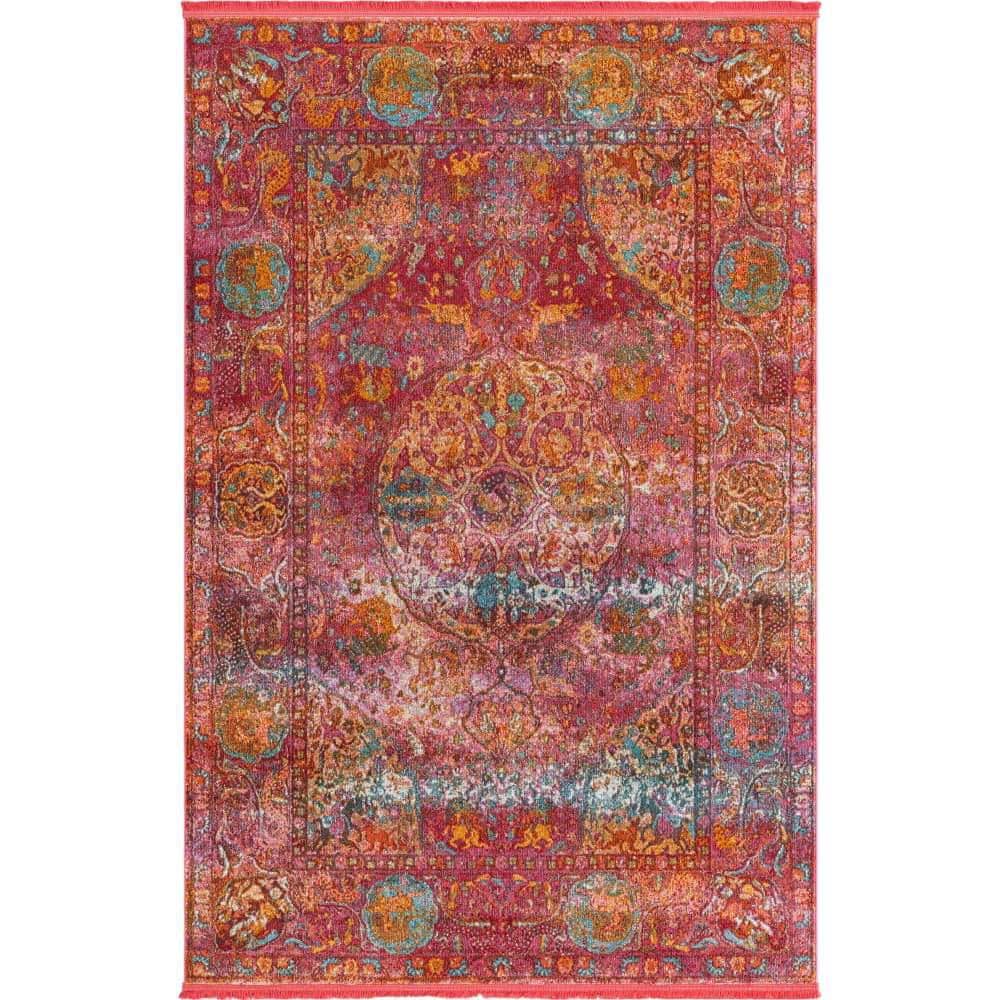 Reversible Red Synthetic 5x8 Indoor Area Rug with Stain-Resistant Feature