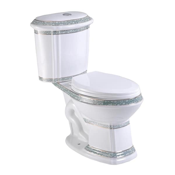 RENOVATORS SUPPLY MANUFACTURING India Reserve 2-Piece 0.8 GPF/1.6 GPF WaterSense Dual Flush Elongated Toilet in White with Slow Close Toilet Seat
