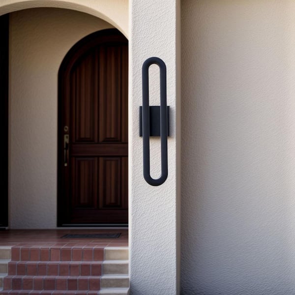 Montpelier 19.69 in. Sand Grain Black LED Outdoor Hardwired Lantern Sconce with No Bulbs Included