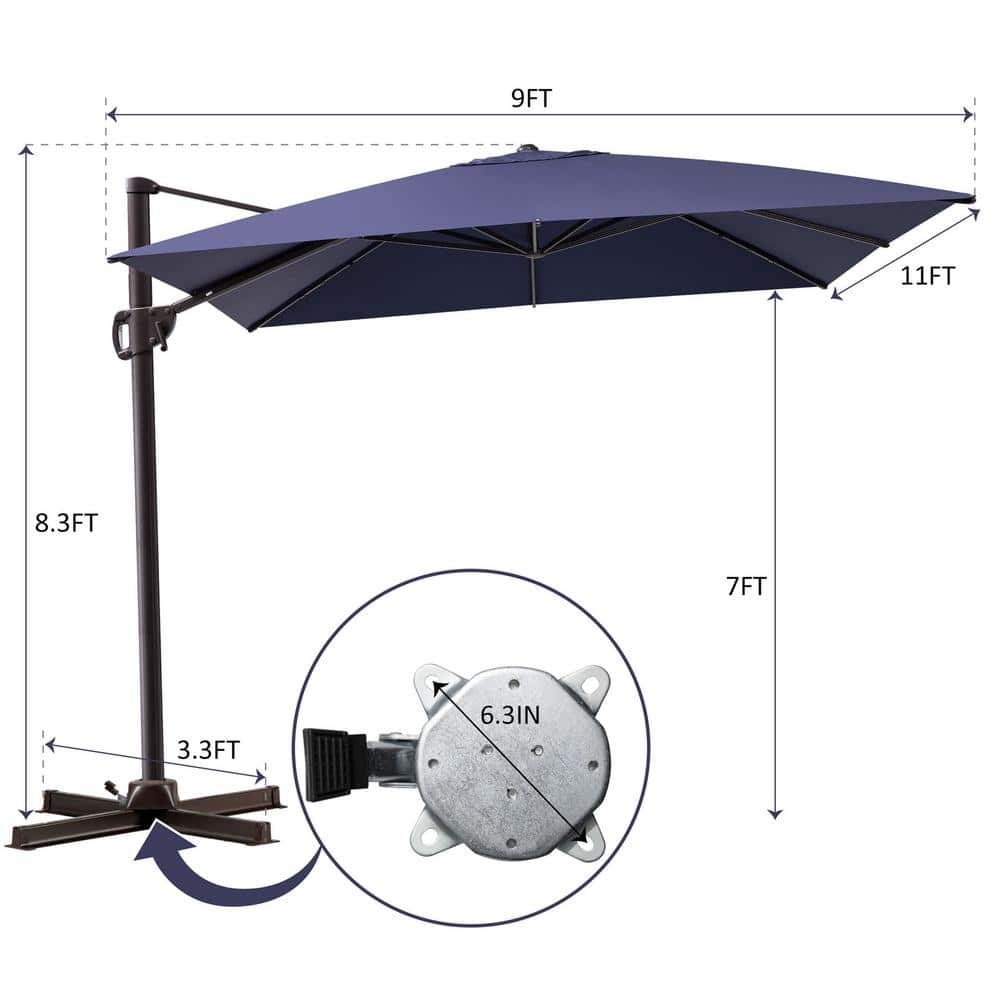 Pellebant Outdoor Patio Umbrella 9 FT x 11 FT Cantilever-Offset Umbrella with No Base Navy Blue