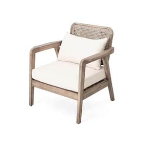 Light Brown Acacia Wood Outdoor Chaise Lounge, Patio Club Chair with Cream Waterproof Thick Cushion for Garden, Balcony