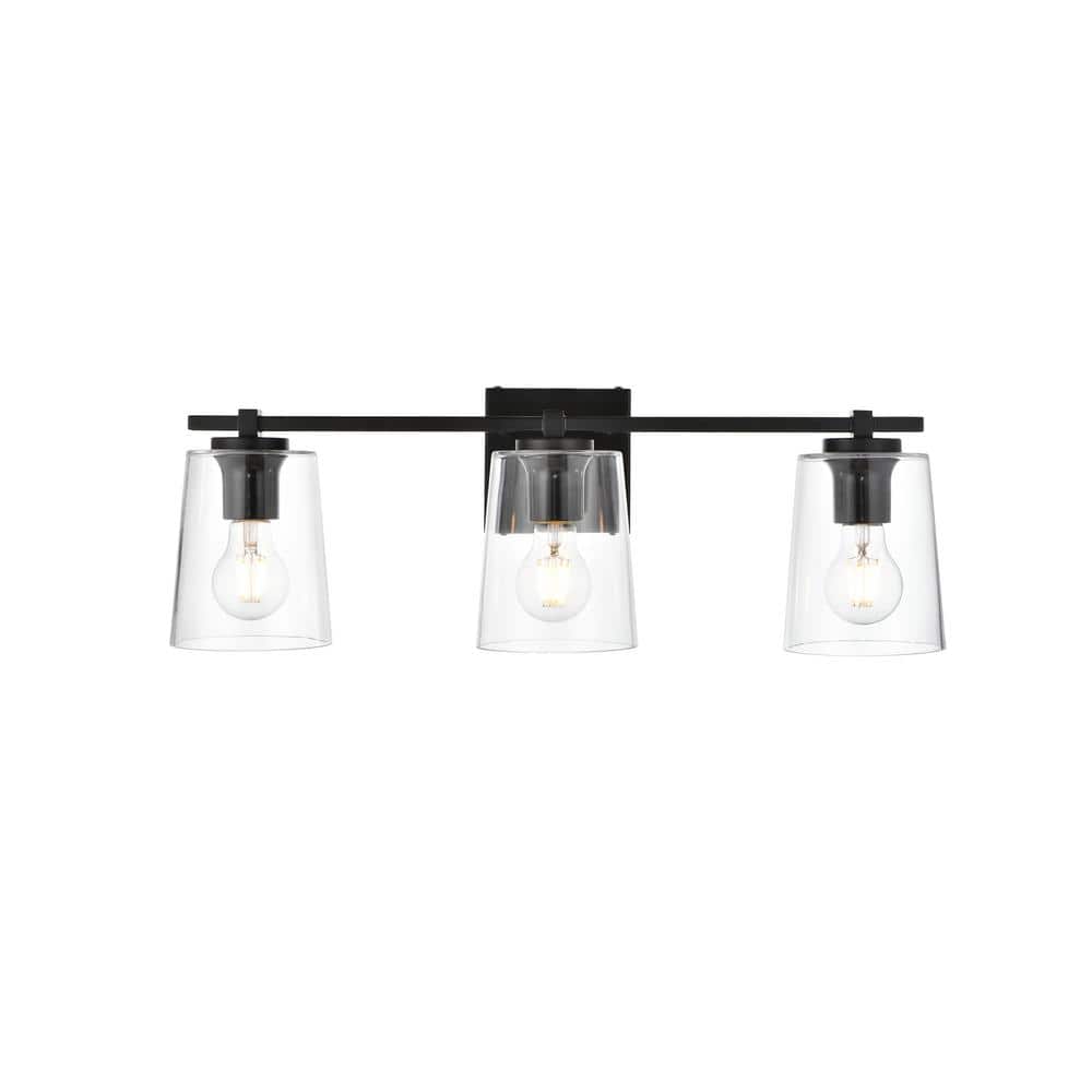 Simply Living 23 in. 3-Light Modern Black Vanity Light with Clear Bell Shad