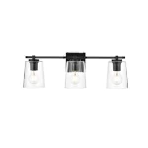 Simply Living 23 in. 3-Light Modern Black Vanity Light with Clear Bell Shade