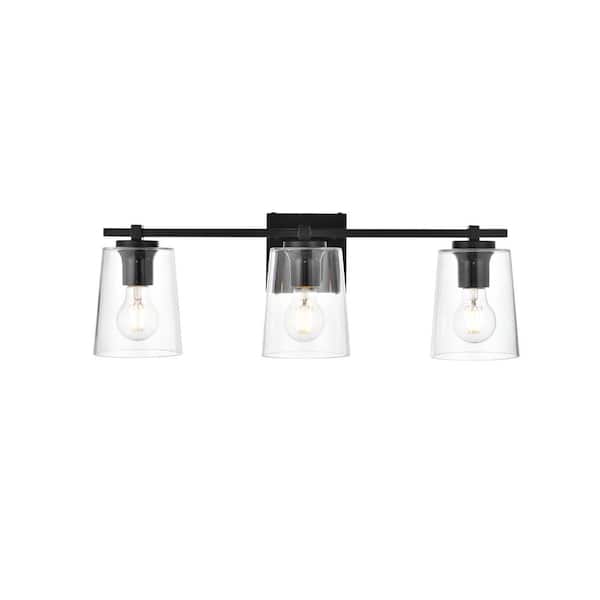 Unbranded Simply Living 23 in. 3-Light Modern Black Vanity Light with Clear Bell Shade