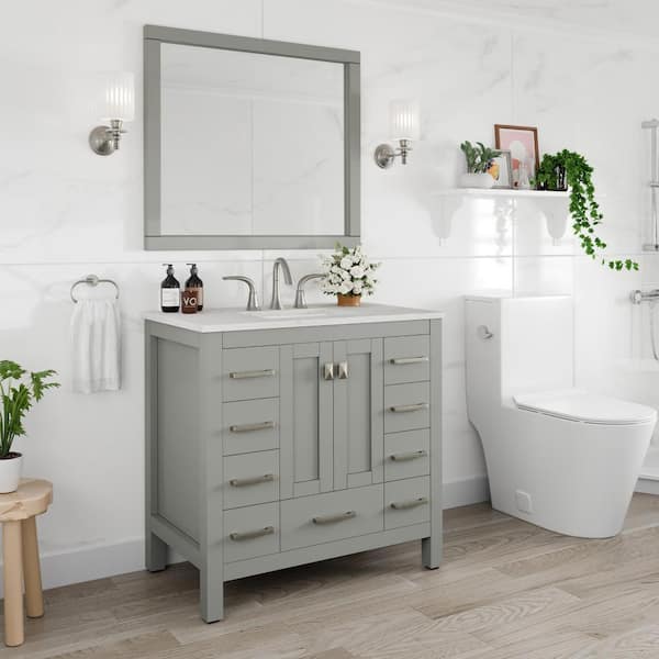Hampton 36 in. Single Sink Gray Bath Vanity with White Carrara Quartz Top (Assembled)
