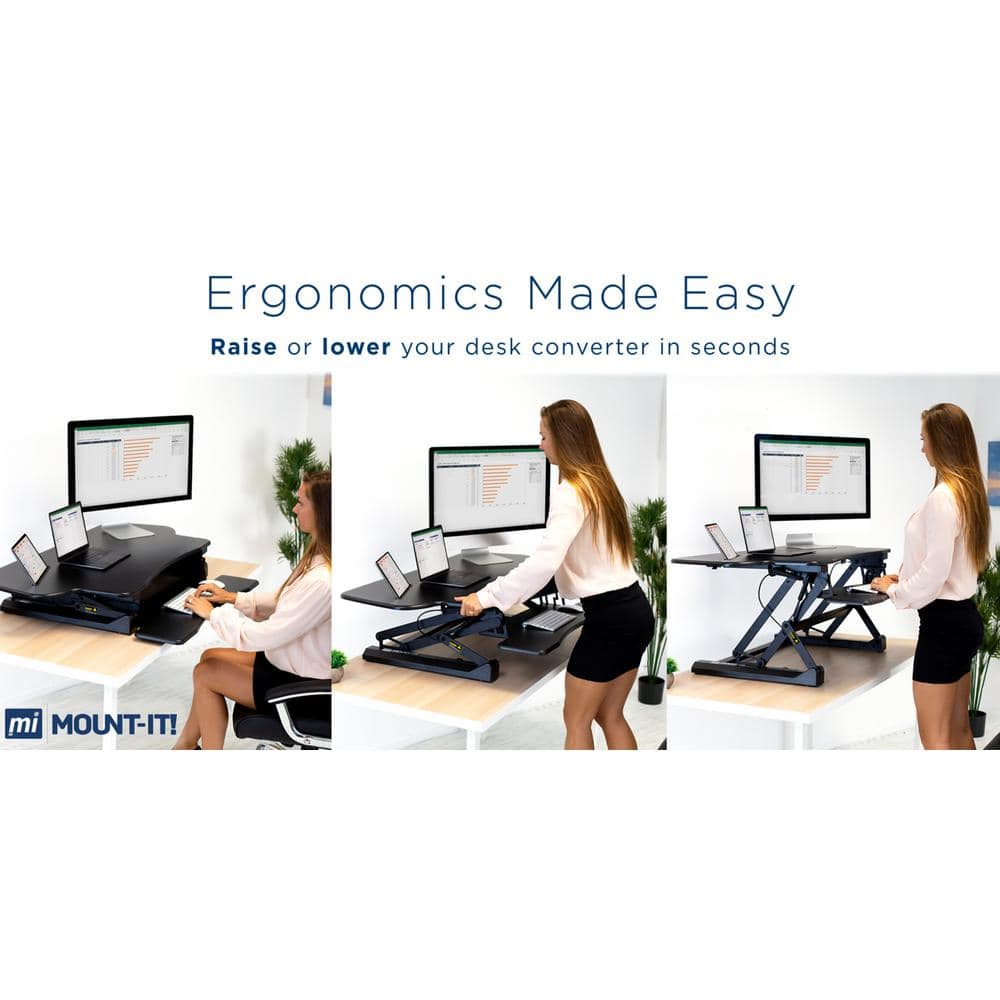 ErgoFlex Black Metal 50.6" Wide Standing Desk Converter with Gas Spring