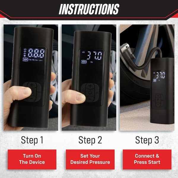 Tire Inflator Portable Air Compressor & Jump Starter – 150 PSI Cordless Mini Pump For Auto, Motorcycle, Bicycle, Balls With LED Light
