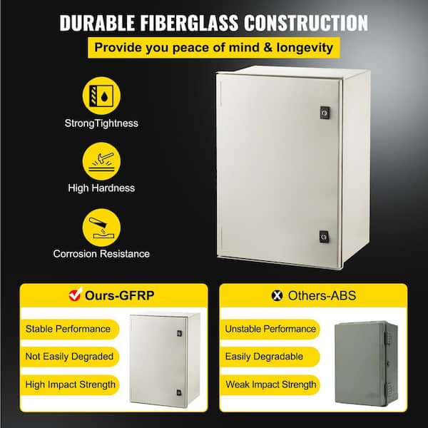 IP66 Waterproof and Dustproof NEMA 4X Fiberglass Electrical Box 24 x 16 x 9 in. NEMA Steel Enclosure, w/Mounting Plate