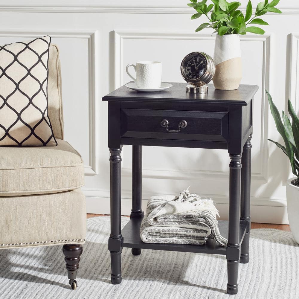Whitney Black Wood Rectangular Accent Table with Storage