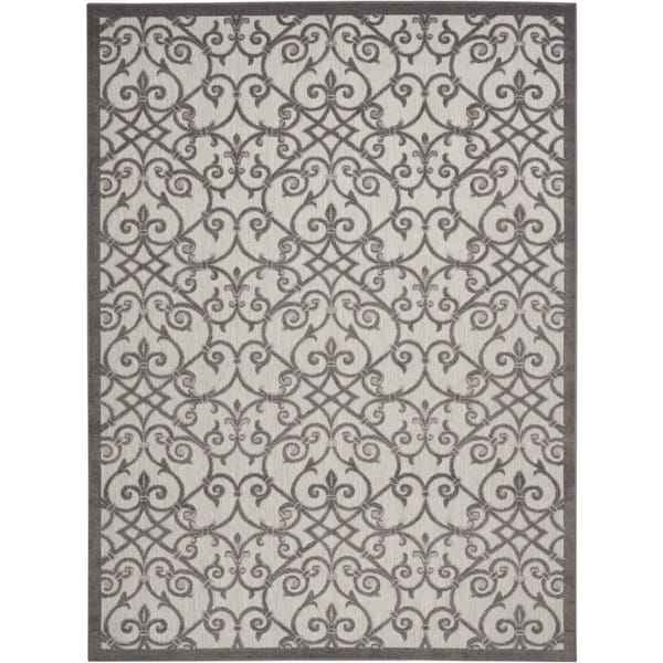 Nourison Aloha Gray/Charcoal 8 ft. x 11 ft. Moroccan Modern Indoor/Outdoor Patio Area Rug