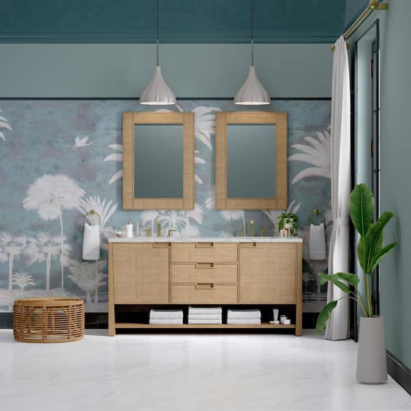 Solene 72.0 in. Double Bath Vanity in Seaside Oak with Wireless Charging Eternal Jasmine Pearl Quartz Top