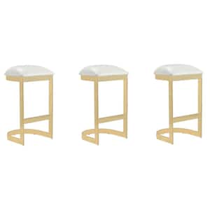 Aura 28.54 in. White and Polished Brass Stainless Steel Bar Stool (Set of 3)