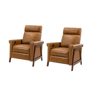 Laura 28.75 Wide Camel Genuine Leather Power Recliner with Solid Wood Frame Set of 2