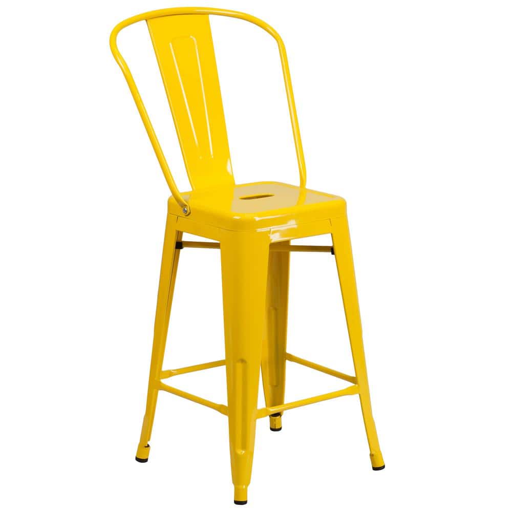 Yellow Metal Slat Back Dining Chair with 24" Seat Height