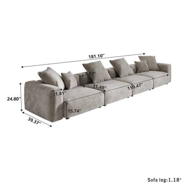 Magic Home Modern 181 in. Square Arm Corduroy Modular