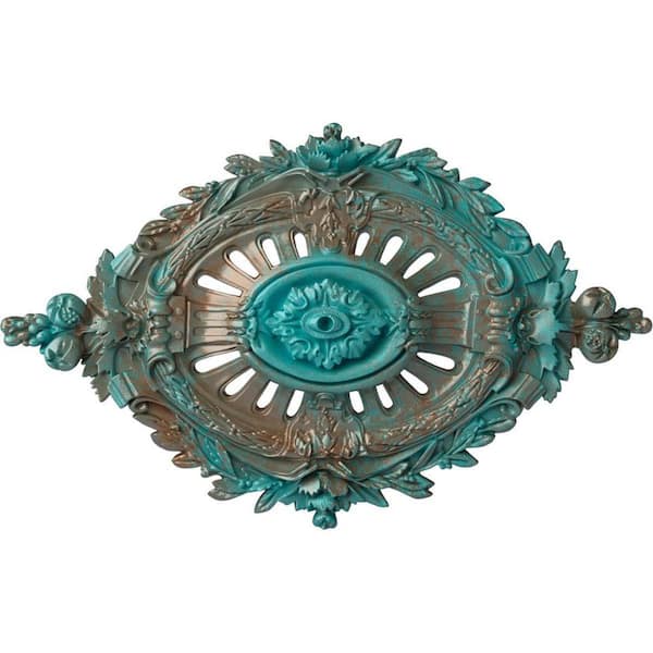 Ekena Millwork 35-7/8 in. W x 22-1/2 in. H x 4-3/8 in. Antonio Urethane Ceiling Medallion, Copper Green Patina