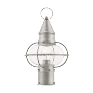 Hennington 15 in. 1-Light Brushed Nickel Cast Brass Hardwired Outdoor Rust Resistant Post Light with No Bulbs Included