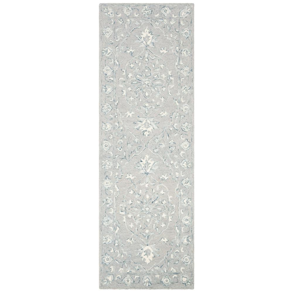 Ivory and Light Grey Wool Tufted Runner Rug