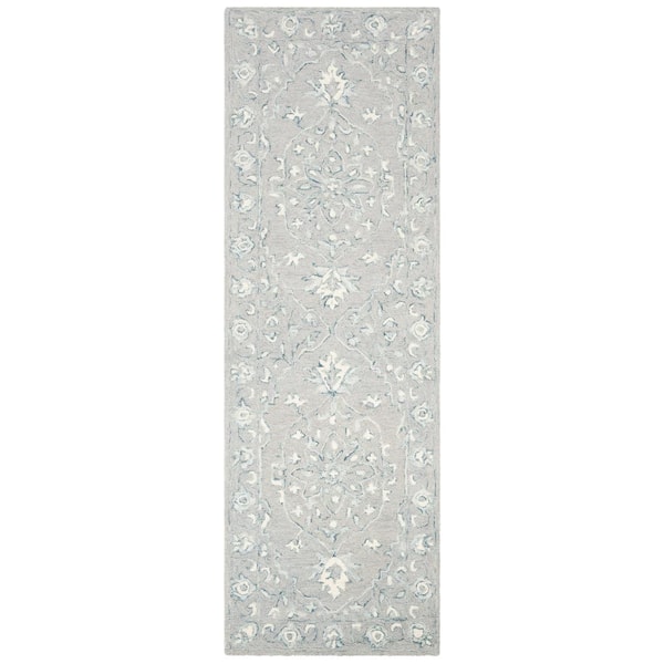 SAFAVIEH Micro-Loop Light Gray/Ivory 2 ft. x 7 ft. Floral Border Runner Rug