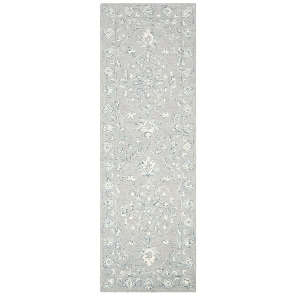 SAFAVIEH Micro-Loop Light Grey/Ivory 2 ft. x 9 ft. Floral Border Runner Rug