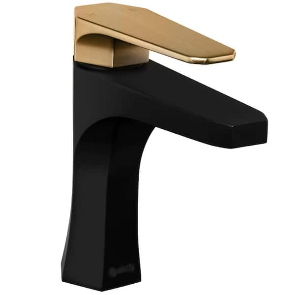 AKDY Single Hole Single-Handle Bathroom Faucet in Matte Black with Brushed Gold Handle