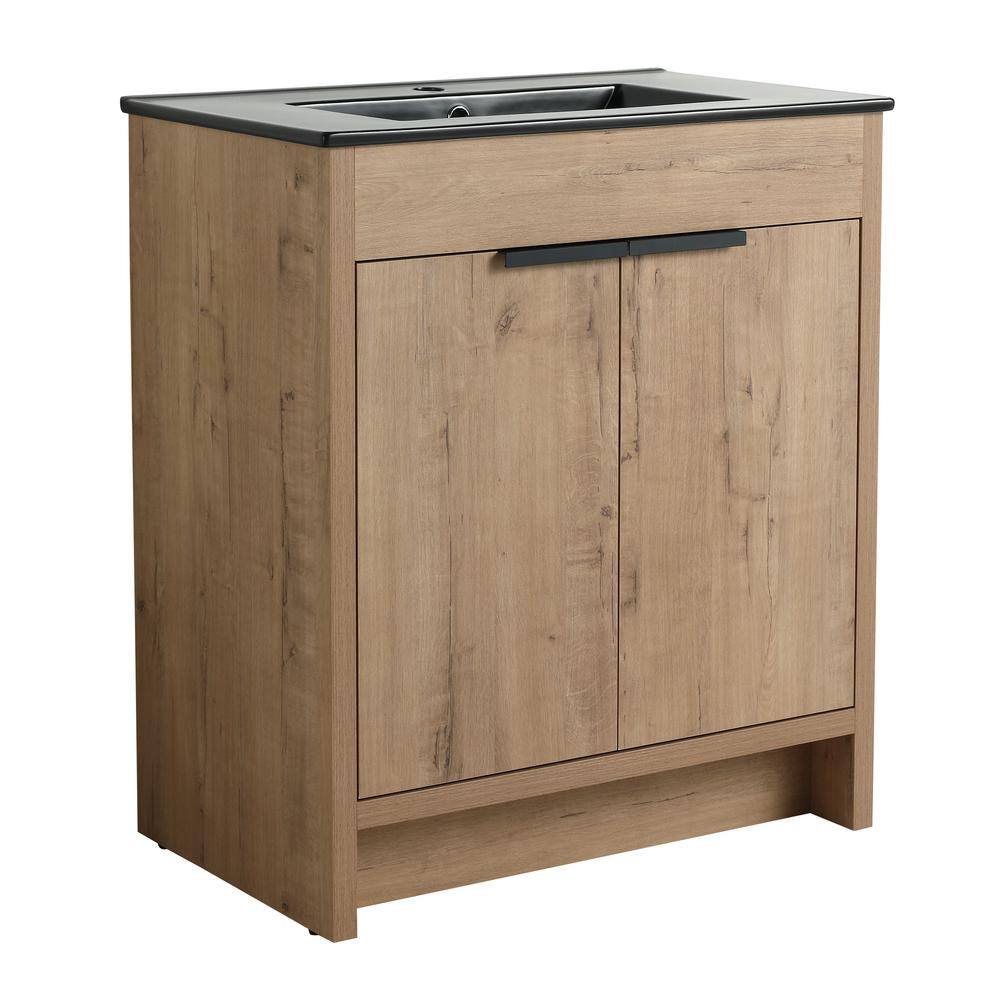 Yunus 30 in. W x 18 in. D x 34 in. H Freestanding Bath Vanity in Intimitative Oak with 1-Black Ceramic Sink price history on PriceWatchPro